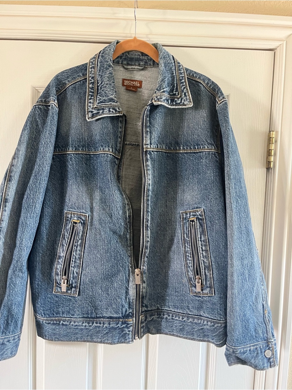 Michael Kors Light Blue Washed Denim Zip Jacket